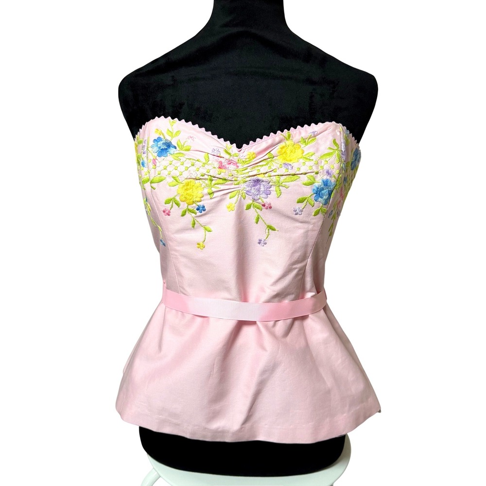 NWT Women's Shoshanna Pink Floral Embroidered Tube Top Corset Y2K VTG Size 12